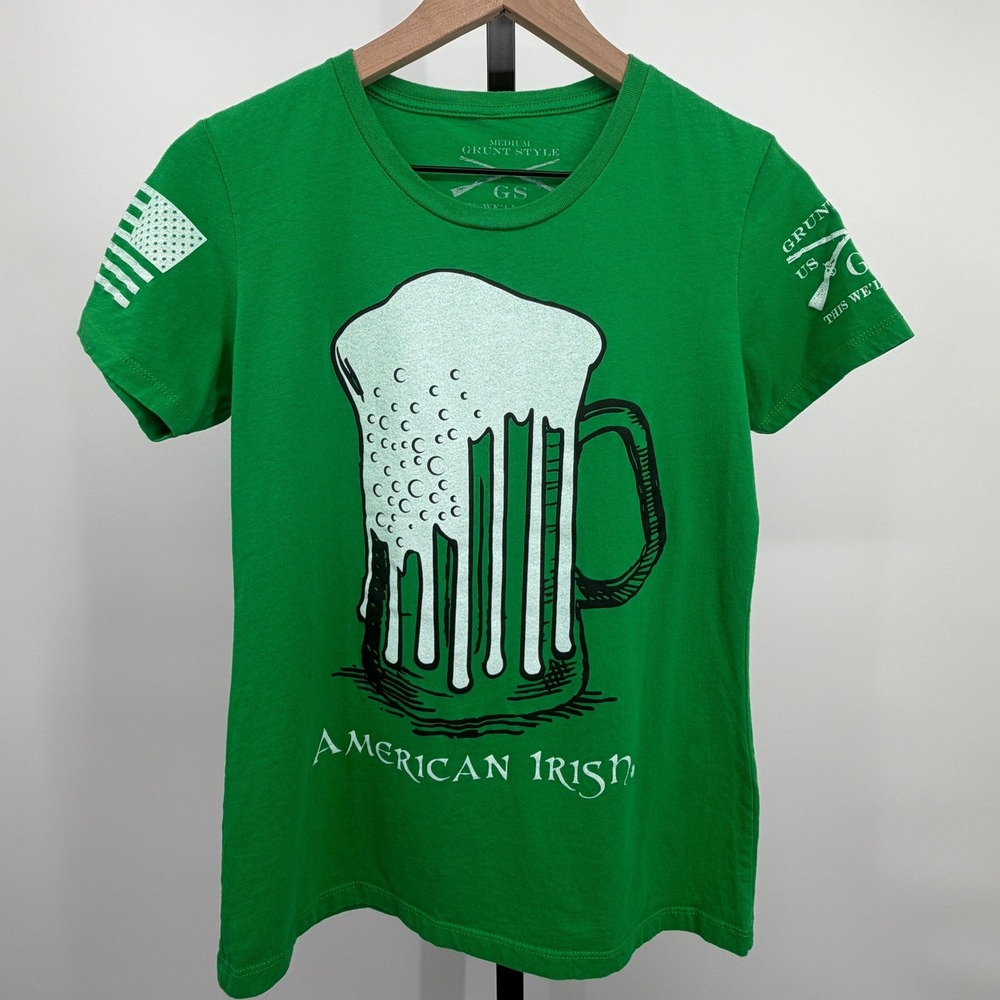 Grunt Style American Irish Graphic T-Shirt Green Mens Size Medium Gameday